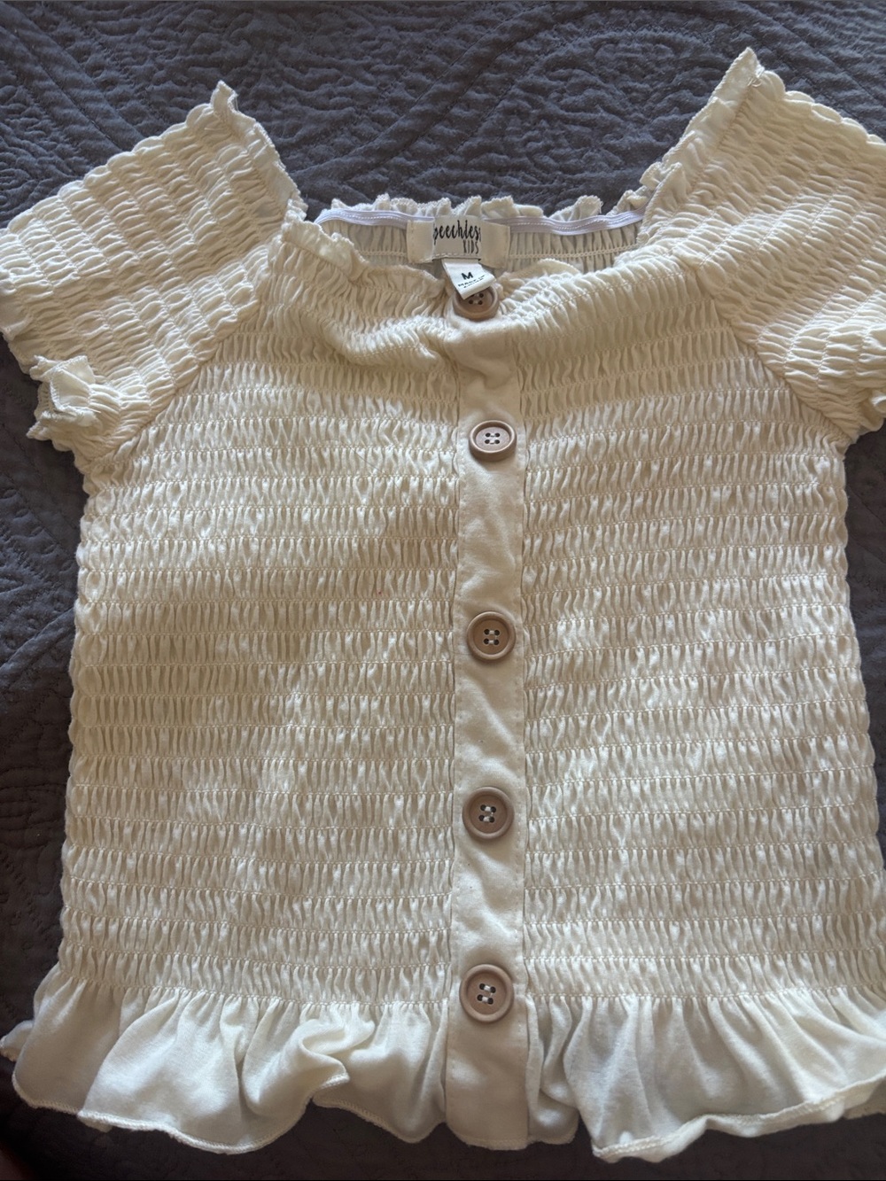 Smocked Ruffle Button-Front Kids Top - Cream
